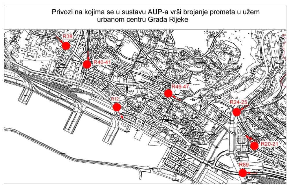 Privozi na kojima se u sustavu APU-a vrši brojanje prometa u užem urbanom centru Grada Rijeke
